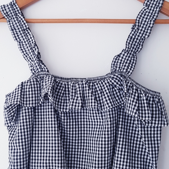 AMERICAN EAGLE Black & White Gingham Ruffle Shoulder Top - Picture 3 of 9